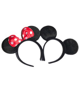 12 piezas de orejas de Minnie/Mickey con lazo negro y rojo liso